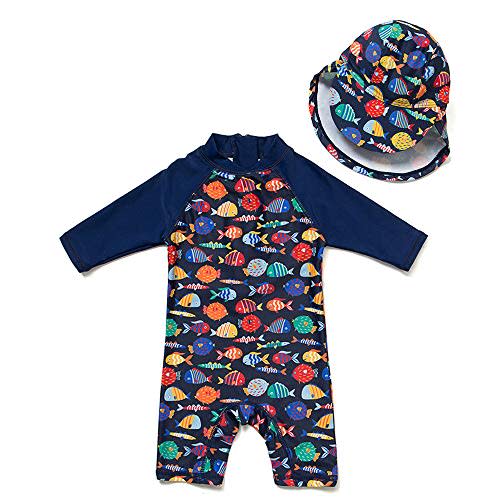 upandfast Baby/Toddler Swimsuit UPF 50+ Sun Protection One Piece Zipper Bathing Suit with Sun Hat Infant Beach Swimwear