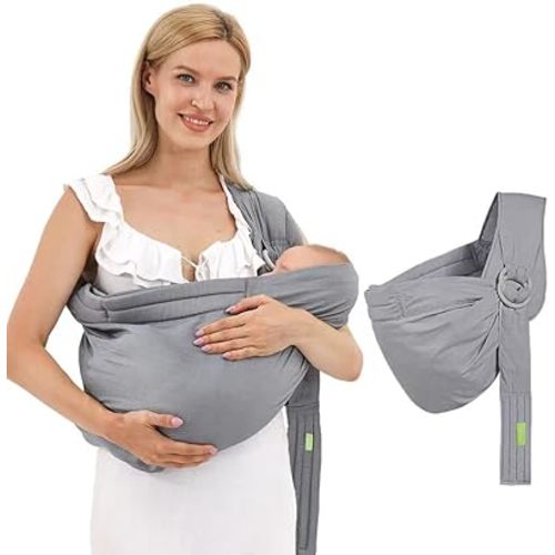 Baby Carrier & Wraps - Soft Adjustable Ring Sling for Newborns & Infants, Breathable Multi-Functional Sling for Mom & Dad Support, Babies Under 36lbs - Grey