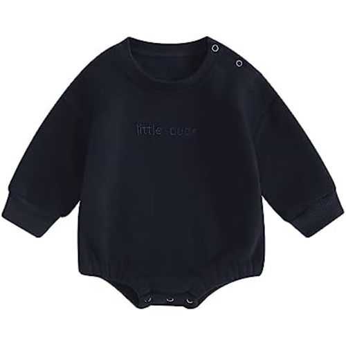 Gueuusu Newborn Warm Sweatshirt Romper Baby Boy Girl Solid Crewneck Long Sleeve Fleece Sweater Bodysuit Thick Winter Clothes