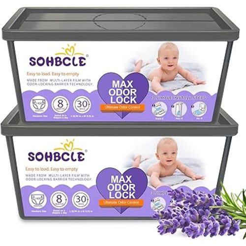 Refills Compatible with Genie Easy Roll Signature Diaper Pail and Platinum Diaper Pail, 60 Bags Hold up to 2800 Newborn Diapers, Extra Thickness Powerful Odor Eliminate, Lavender Scent Easy to Use