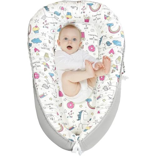JIFTOK Baby Nests Lounger for Newborn, Snuggle Sleeping Bassinet for 0-24M, Breathable Portable Co Sleeping Bed, Baby Essentials Adjustable Infant Soft Cotton Loungers for Home & Travel -Ice Cream
