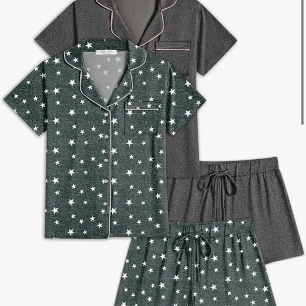 Ekouaer Womens Pajamas Set 2 Pack Button Down Summer Short Sleeve Pjs -Medium