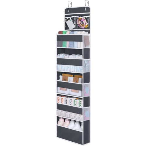 Univivi Over The Door Organizer, 6 Shelf Door Hanging Organizer Nursery Door Storage with PVC Pockets 8 Side Pockets for Bathroom,Cosmetics and Nursery Baby Essential