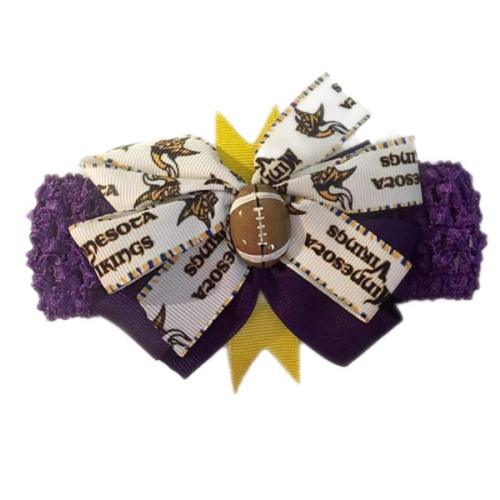 Vikings Baby Girl Boutique Bow Crocheted Headband Fits Newborn to Adult