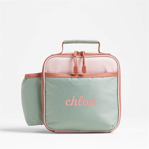 Personalized Colorblock Pink and Mint Green Soft Insulated Kids Lunch Box