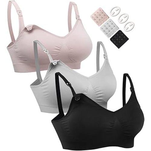 HOFISH 3PACK Full Bust Seamless Nursing Maternity Bras Bralette S-XXL with Extra Bra Extenders & Clips
