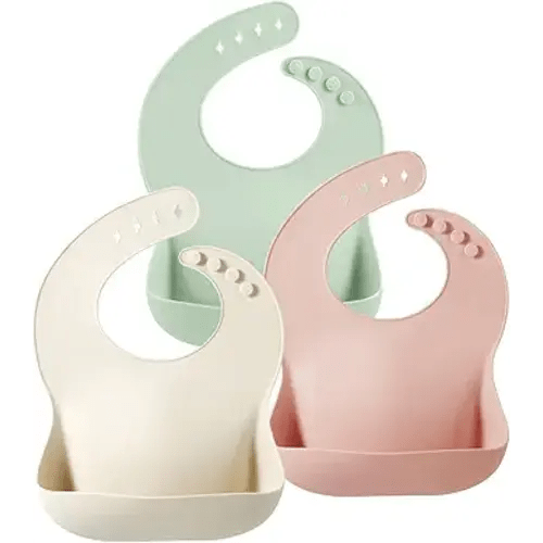 PandaEar Silicone Baby Bibs Set of 3 for Toddlers, BPA Free Waterproof Adjustable Feeding Bib with Large Pocket Food Catcher