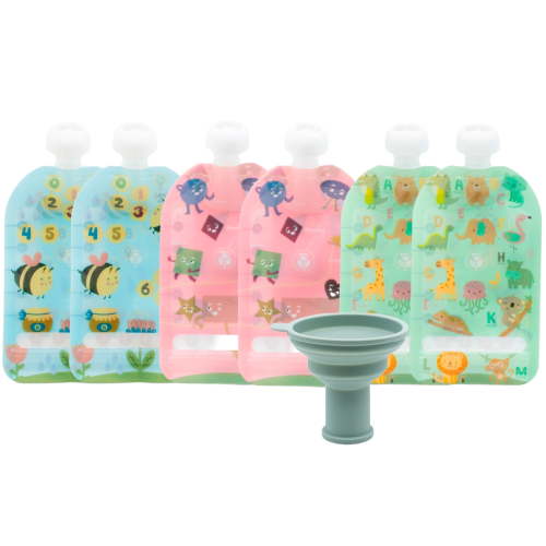 WeeSprout Double Zipper Reusable Food Pouches for Babies & Toddlers, Educational, 5 fl oz
