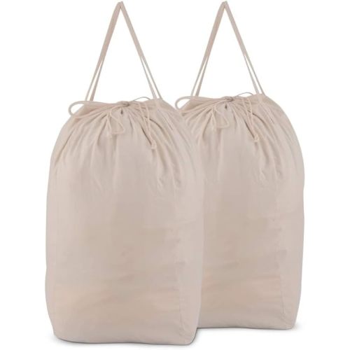 MCleanPin Washable Laundry Bags with Handles,140L Dirty Clothes Storage for College Dorm Laundry Basket, Travel Laundry Bags Fit for Laundry Hamper, Laundry Liner,2 Pack (Beige)