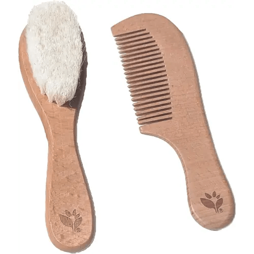 Baby Brush & Comb Set | Gently grooms baby's hair | Made of natural wood and bristles