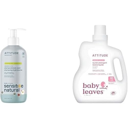 ATTITUDE Shampoo and Body Wash for Baby with Sensitive Skin & Baby Laundry Detergent Liquid, EWG Verified, Safe for Baby Clothes, Infant and Newborn, Vegan and Naturally Derived Washing Soap
