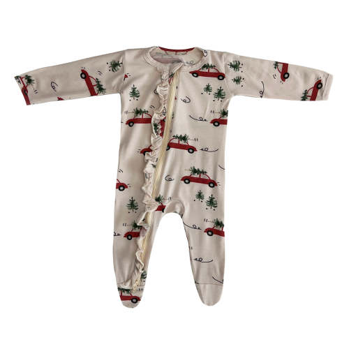 Ruffle 2 Way Zip Romper - Vintage Christmas – PILLOBEBE