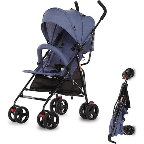 Dream On Me Vista Moonwalk Baby Stroller in Blue, Lightweight Infant Stroller with Compact Fold, Multi-Position Recline Umbrella Stroller with Canopy, Extra Large Storage and Cup Holder