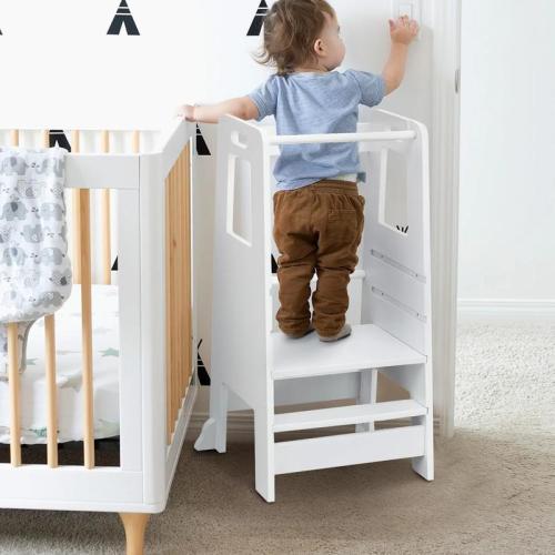 Wooden Kitchen Step Stool for Kids with Adjustable Footrest - TikTok Shop