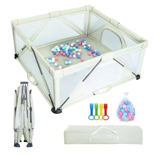 Baby Playpen Foldable 59X59 inch, Large Play Yard,Playpen for Babies and Toddlers, Play Pens for Babies and Toddlers with Gate, Indoor & Outdoor Portable Play Pen