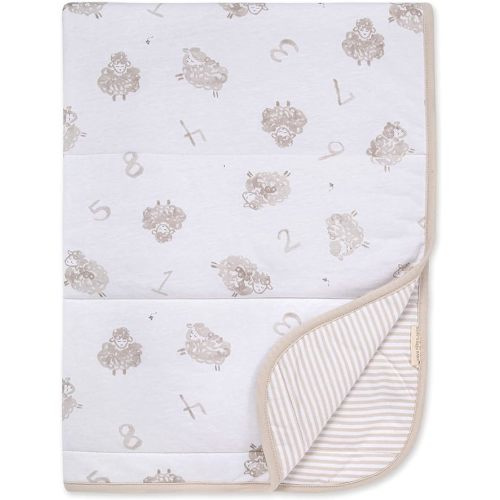 Burt's Bees Baby - Reversible Blanket, Nursery, Stroller & Tummy-Time Organic Jersey Cotton Quilted Infant & Toddler Bedding - White and Beige