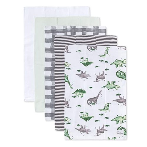 Burt's Bees Baby - Burp Cloths, 5-Pack Extra Absorbent 100% Organic Cotton Drool Cloths - Happy Herbivores