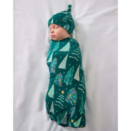 Twinkling Trees Swaddle & Hat Set - Little Sleepies