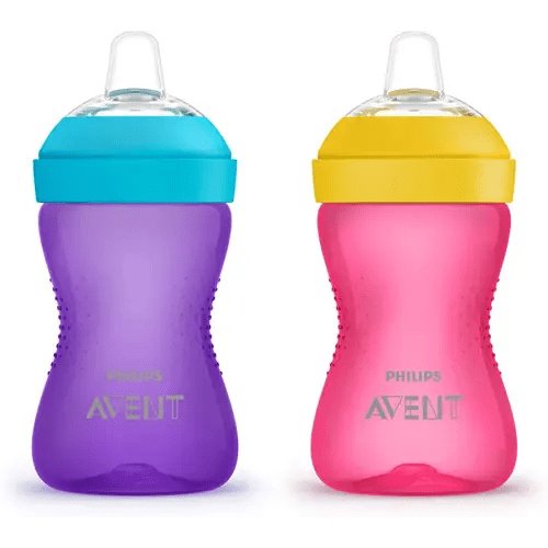 Philips AVENT My Grippy Spout Sippy Cup with Soft Spout and Leak-Proof Design, Pink/Purple, 10oz, 2pk, SCF801/22