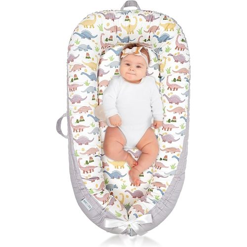Baby Lounger, Ultra Breathable Soft Cotton Perfect for Tummy Time, Portable & Adjustable Infant Floor Seat for Traveling | Newborn Shower Gift (Dinosaurs)