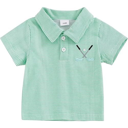 Toddler Baby Boys Girls Embroidery Polo Shirt Striped Print Short Sleeve Lapel Button Down Shirts Summer Clothes
