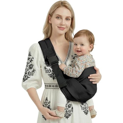 Baby Sling Carrier, Adjustable Baby Carrier Newborn to Toddler Carrier for 7-30lbs, Toddler Sling Carriers, Toddlers Hip Carriers, Black