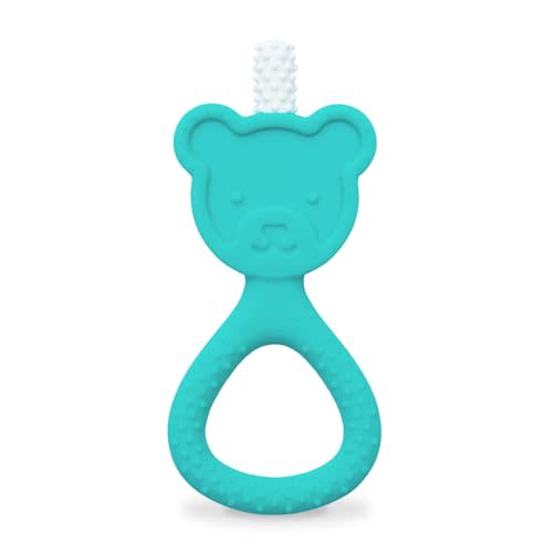 oogiebear 360˚ Teether - Safe Teething Toys for Babies 3 Months and Older | Soft Bristle Teddy Bear Silicone Teether | Super Soft BPA-Free Silicone - Seafoam