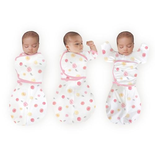 Amazing Baby Omni Swaddle Sack for Newborn - Transitional With Wrap & Arms Up Sleeves & Mitten Cuffs - Easy Transition Sleep Sack, Watercolor Little Roses, Small, 0-3 Months