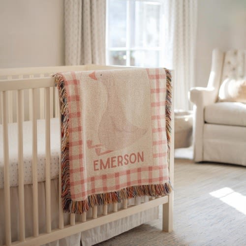 Personalized Goose Baby Blanket Watercolor Goose Woven Blanket Custom Baby Name Blanket Baby Shower Gift Goose Nursery Decor Woven Throw