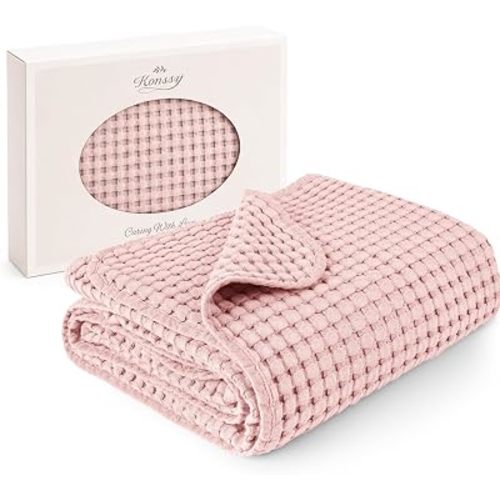Konssy Waffle Baby Blanket for Boys & Girls, Soft Newborn Swaddle Blanket