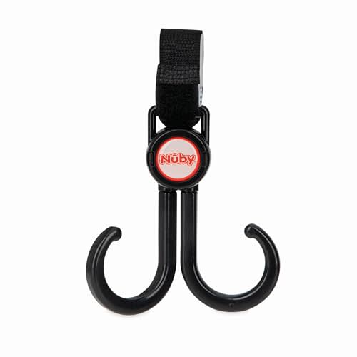 Nuby 2-in-1 Deluxe Adjustable Baby Stroller & Car Seat Hooks for Hanging Bags, Toys- Hang or Remove Items from Hooks with one Hand/ 2 Pack – 8 Pack, Black