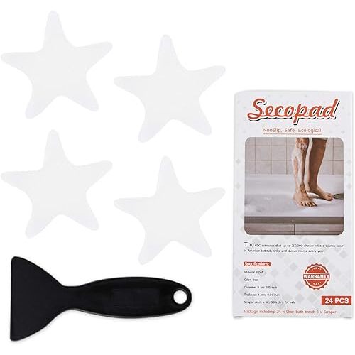 Anti Slip Shower Stickers 24 PCS Safety Bathtub Strips Adhesive Decals with Premium Scraper(Clear Star)