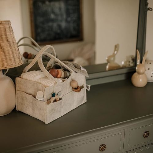 Parker Baby Diaper Caddy | Soft & Durable Nursery Storage Bin & Car Organizer for Diapers, Baby Wipes and Lotion | Felt Diaper Caddy Organizer for Changing Table | Baby Shower Gift for New Moms