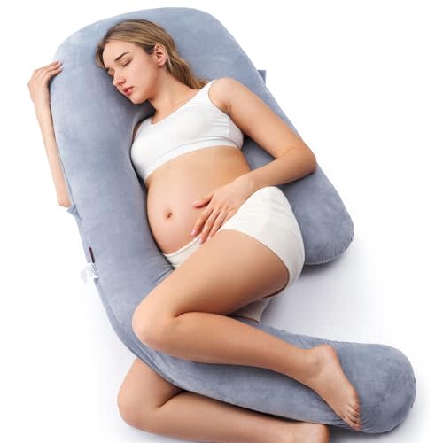 Momcozy Pregnancy Pillow for Sleeping, U Pro Maternity Pillow with Adjustable Leg Pillow and Removable Cover - Support for Back, Hips, Belly, Legs for Pregnant Women, 50-72 Inch Full Body Pillow, Grey