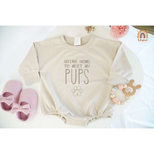 Embroidered Custom Going Home To Meet My Pups Baby Romper, Personalized Dog Name Baby Bodysuit, Dog Lover Outfits, Dog Lover Gift