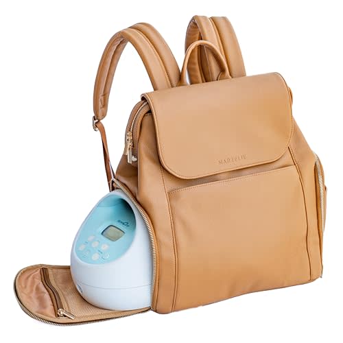 MARZELIE Vegan Leather Breast Pump Bag with prep mat | Compatible with Spectra S1 S2 | Pump Bag with cooler | Pumping bags for work | Wearable breast pump bag | Multipurpose Breast pump backpack