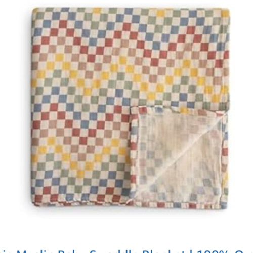 mushie Muslin Baby Swaddle Blanket | 100% Organic Cotton (Retro Check)