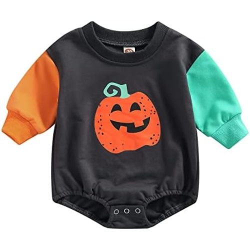 FYBITBO Halloween Baby Girl Boy Clothes Pumpkin Romper Sweatshirt Onesie Long Sleeve Bodysuit Top Fall Winter Outfit