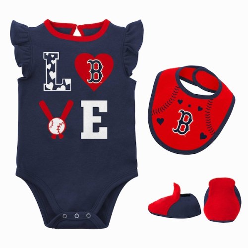 Newborn & Infant Boston Red Sox Navy/Red Three-Piece Love of Baseball Bib, Bodysuit & Booties Set