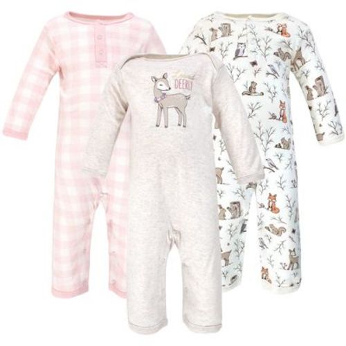 Hudson Baby Infant Girl Cotton Coveralls 3pk, Enchanted Forest, 0-3 Months