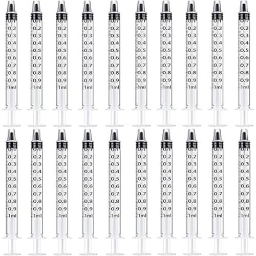 White 200 Pcs 1ml 1cc Plastic Syringe No Needle Syringe for Pets Oral, Refilling, Oil or Glue Applicator, Measuring or Transfering Tiny Amount of Liquids, Without Cap