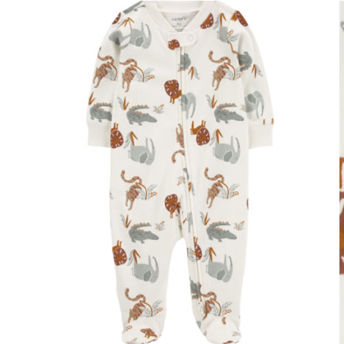 Baby Animal Print 2-Way Zip Cotton Sleep & Play - Size NB
