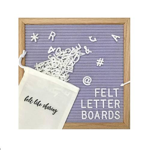 Lavender Handmade Felt Letter Board Set with Wood Oak Frame 10x10 inch - Comes with 300 3/4 Inch White Letters and Canvas Bag