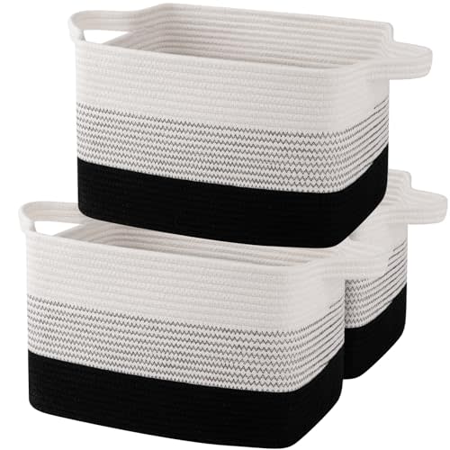 OIAHOMY Storage Basket, Woven Baskets for Storage, Cotton Rope Basket for toys,Towel Baskets for Bathroom - Pack of 3, Gradient Dark