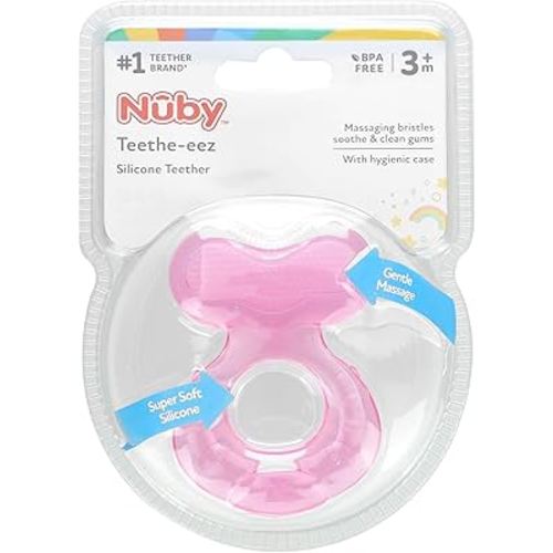 Nuby Silicone Teethe-EEZ Teether with Bristles (Pink-2 Count)