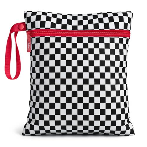 Bodysurf Waterproof Wet Bag for Swimsuit, Travel, Baby Essentials - Reusable Compact Organizer & Lightweight Storage for Dirty Laundry, Cloth Diapers, Gym, Yoga, Beach, Pool - Black, Checkered