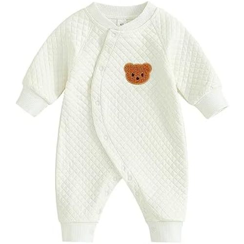 KMBANGI Cute Newborn Infant Baby Girl Boy Fall Jumpsuit Coat Long Sleeve Bear Embroidery Romper Coming Home Outfit