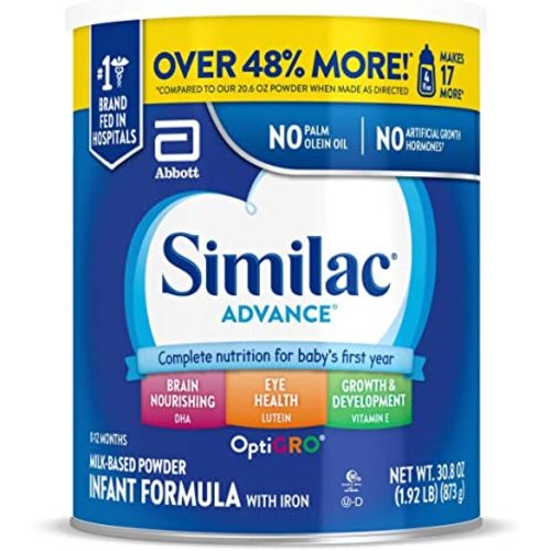 Similac Advance Infant Formula with Iron, Baby Formula Powder, 30.8-oz Value Can