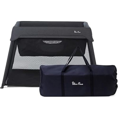 Silver Cross Sleep & Go 3 in 1 Travel Crib - Converts Newborn Bassinet, Crib to Playard - Portable, Lightweight, Easy to Pack with Comfortable Mattress for Infants to Toddlers - Carbon (Sustainable)