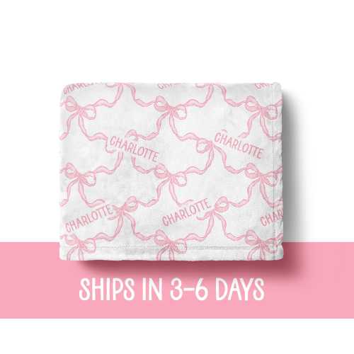 Personalized Pink Bow Baby Girl Blanket Custom Baby Shower Gift For Baby Girl Custom Pink Bow Nursery Decor Coquette Nursery Theme Baby Girl